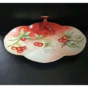 Limoges Cherries Split Handled Victorian Vanity Tray W.G. & Co Antique Gold Trim